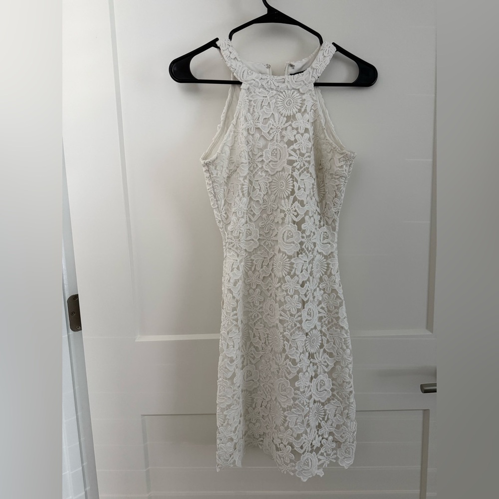 Lulu’s White Lace-overlay Halter Dress